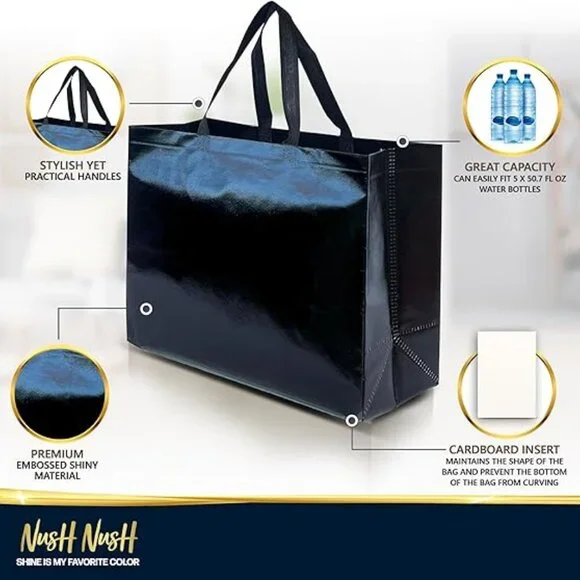 Black Gift Bags Extra Large Size–Set of 12 Reusable Black Gift Bags With Handles - Picture 3 of 5